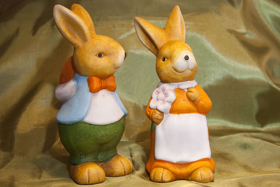 boy and white rabbit figurines, easter bunny, customs, osterhasen few HD wallpaper