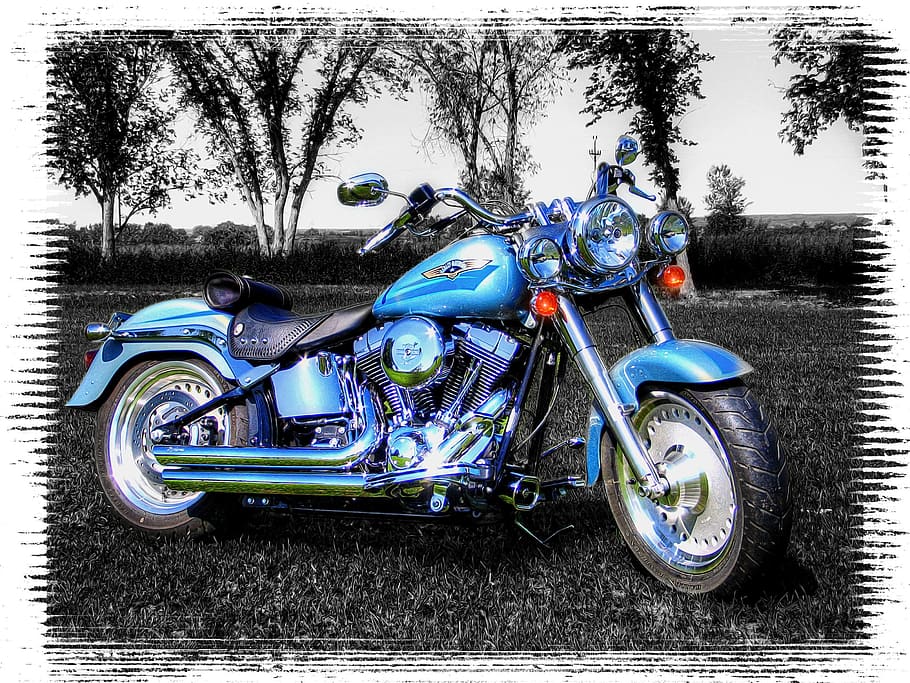 photo of blue cruiser motorcycle, wheels, vehicle, transport HD wallpaper