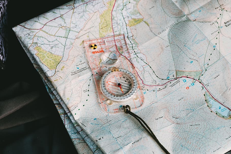 white compass on political map, geography, world, paper, guidance HD wallpaper