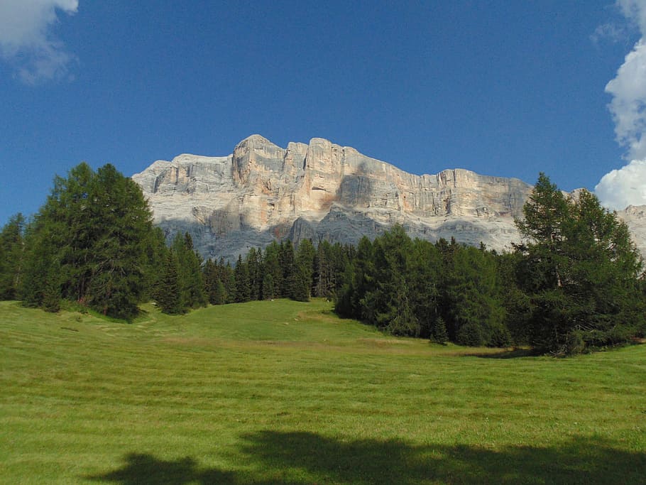 mountain, august, dolomites, summer, holiday, sky, blue, landscape HD wallpaper