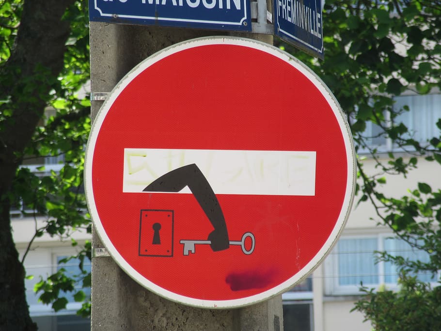 panel, street, logo, no entry, drawing, road sign, key, clet HD wallpaper