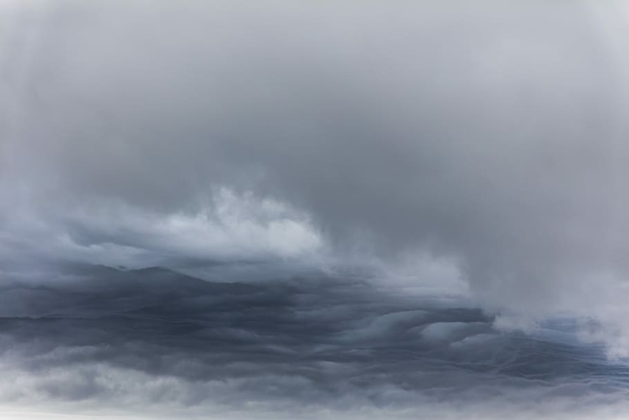 dark clouds, white clouds during daytime, mist, fog, landscape HD wallpaper