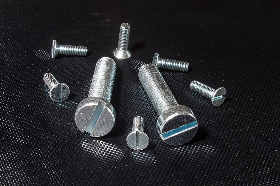 screw, metal, iron, thread, still life, close-up, indoors, high angle view HD wallpaper