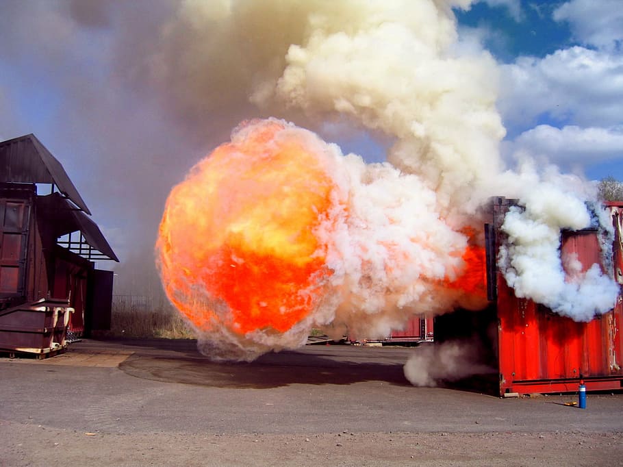fire, explosion, training, backdraft, danger, smoke - physical structure, HD wallpaper