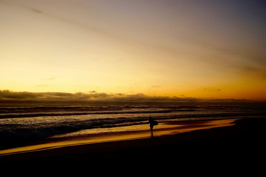silhouette photography of person standing on shore, nature HD wallpaper