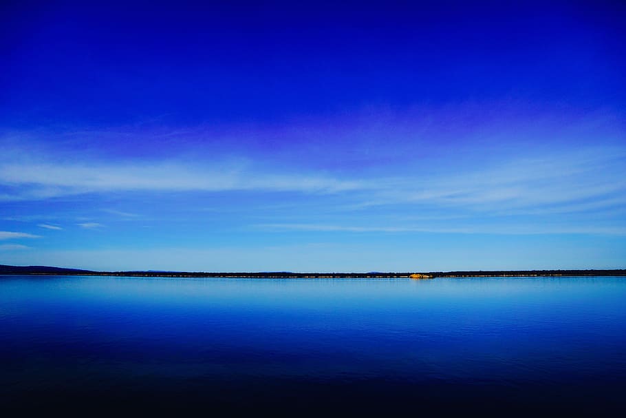 view of calm body of water, sea, nature, blue, sky, scenics, landscape HD wallpaper