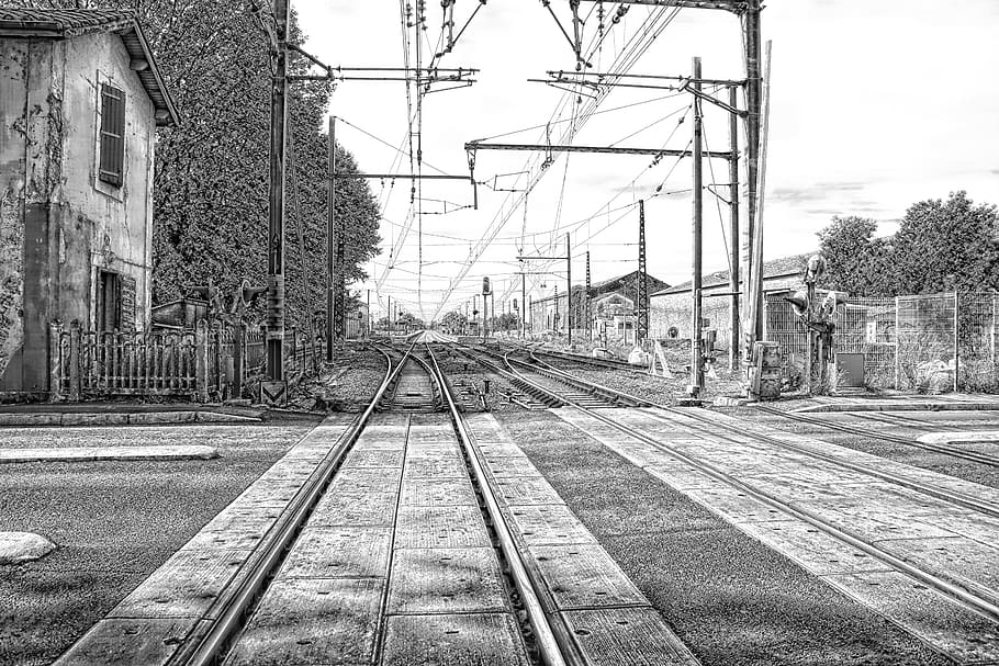 Train, Railway, Sncf, Switch, track, line, path, black and white HD wallpaper