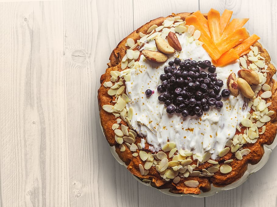 cake with nuts and whip cream, baked goods, baking, close-up HD wallpaper