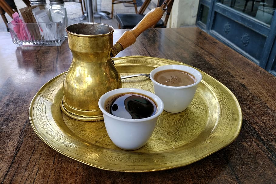 coffee, pot, coffee pot, old, drink, turkish coffee, coffee table HD wallpaper