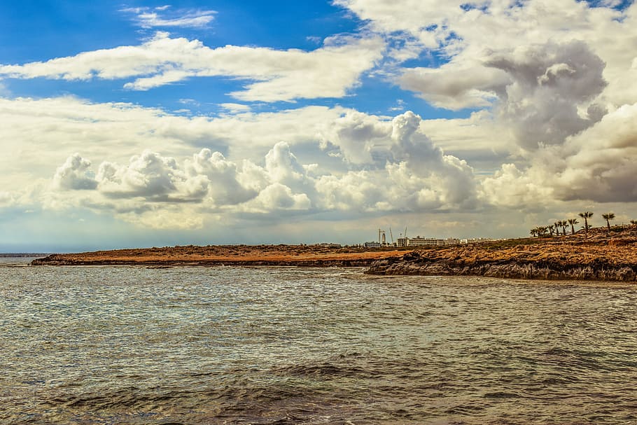 Clouds, Landscape, Sea, rocky coast, sky, nature, scenery, ayia napa HD wallpaper