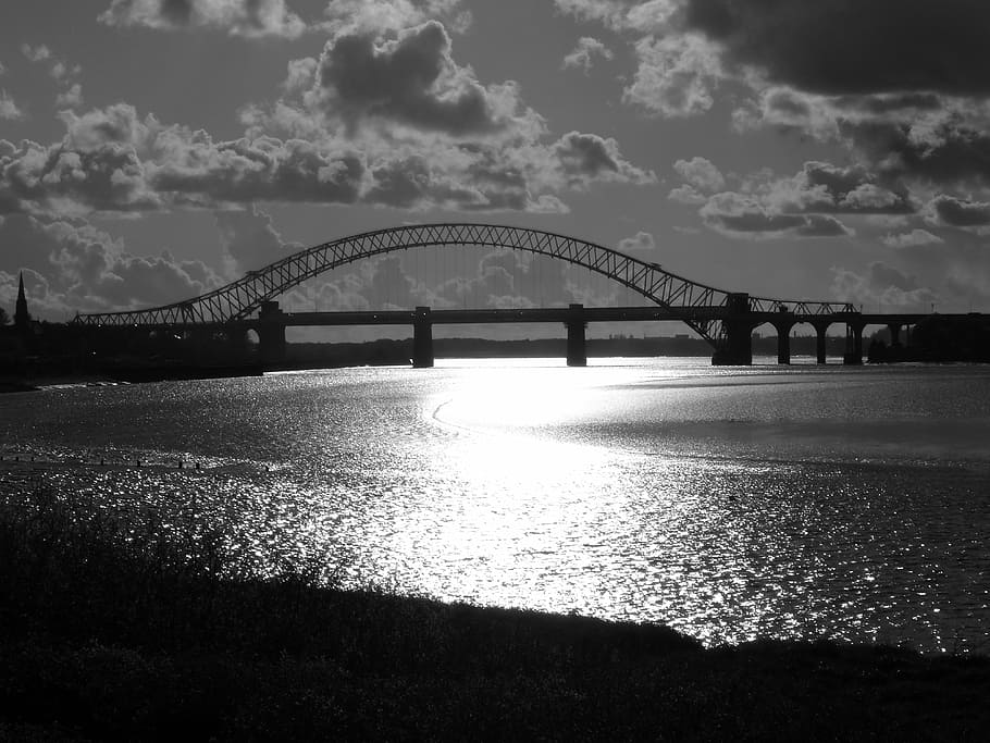 sunset, water, bridge, connection, built structure, bridge - man made structure HD wallpaper