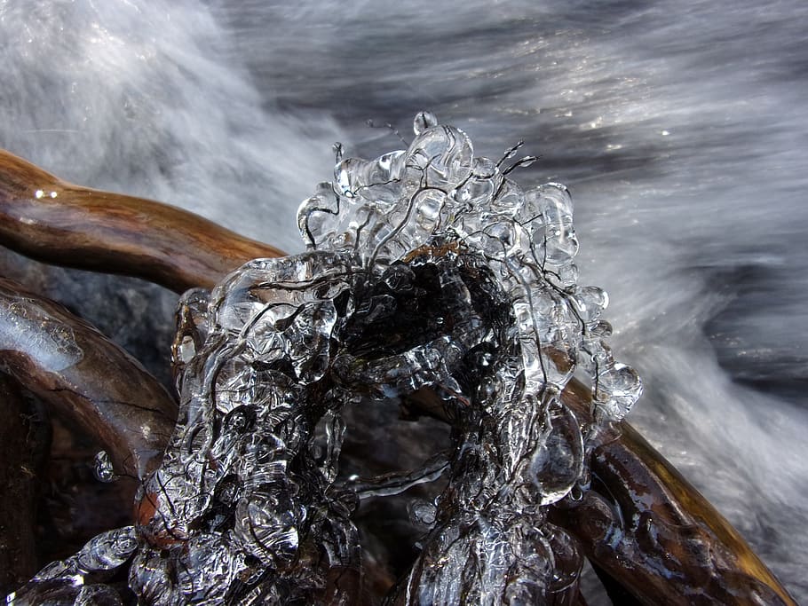 long exposure photography of body of water, ice, winter, cascade HD wallpaper