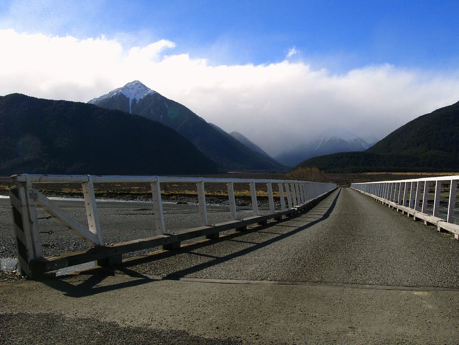 Mountain, Cloud, Bridge, Peak, sky clouds, blue, mountain landscape HD wallpaper