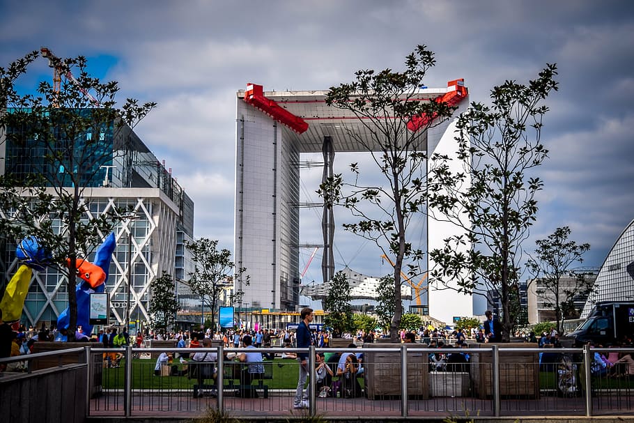 la grande arche, paris, france, la defense, architecture, building exterior, HD wallpaper