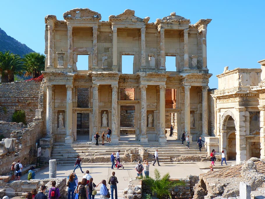 Library of Celsus, Ephesus, Celsus Library, Ruins, Ionia, ancient times, HD wallpaper