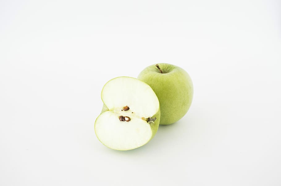 green apple fruits, Apples, Sliced, Isolated, Green, Food, healthy HD wallpaper