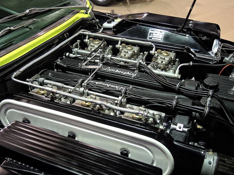 engine, lamborghini, car classic, mechanical, high angle view HD wallpaper