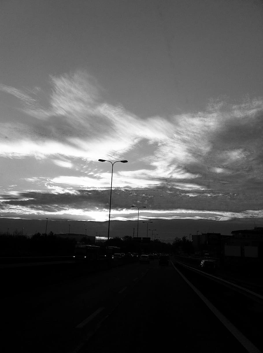 sky, city, traffic, cloud - sky, transportation, street light HD wallpaper