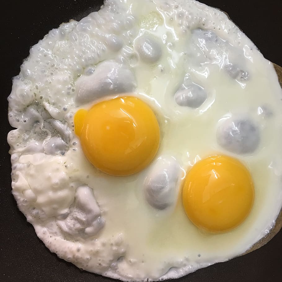 fried egg on black surface, Sunny Side Up, Breakfast, food and drink HD wallpaper
