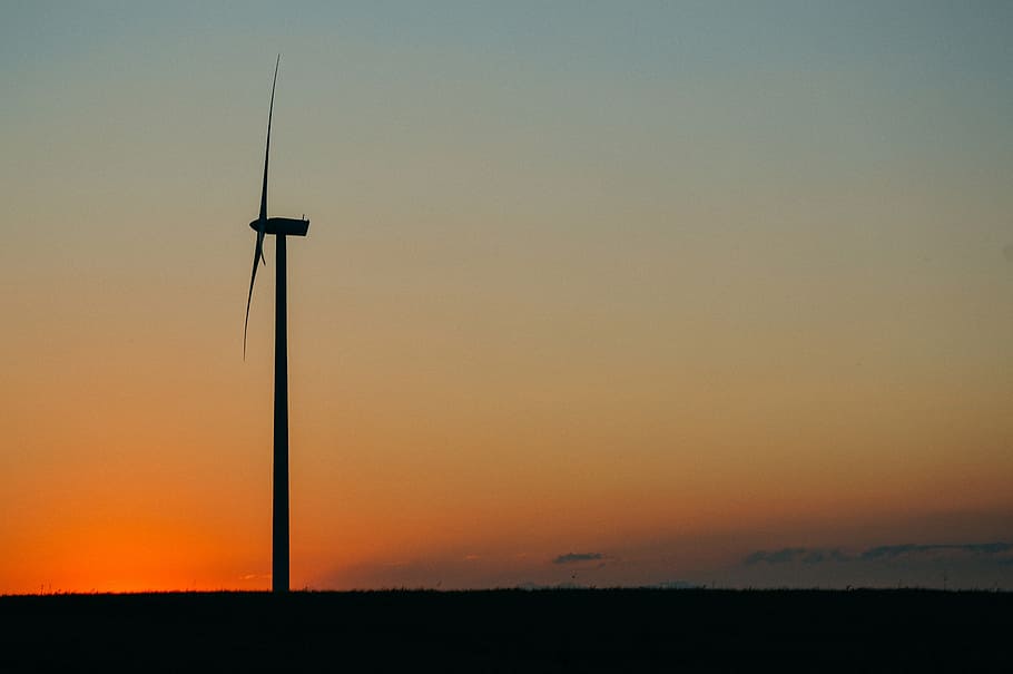 windmill, sunset, dusk, sky, orange, landscape, turbine, environment HD wallpaper