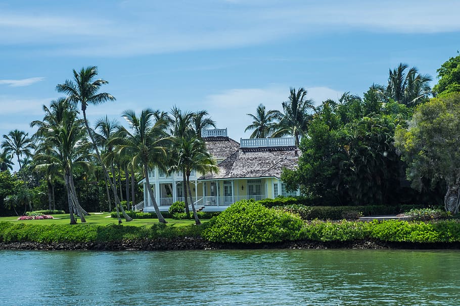 house, florida, architecture, coast, ocean, sea, water, tree HD wallpaper