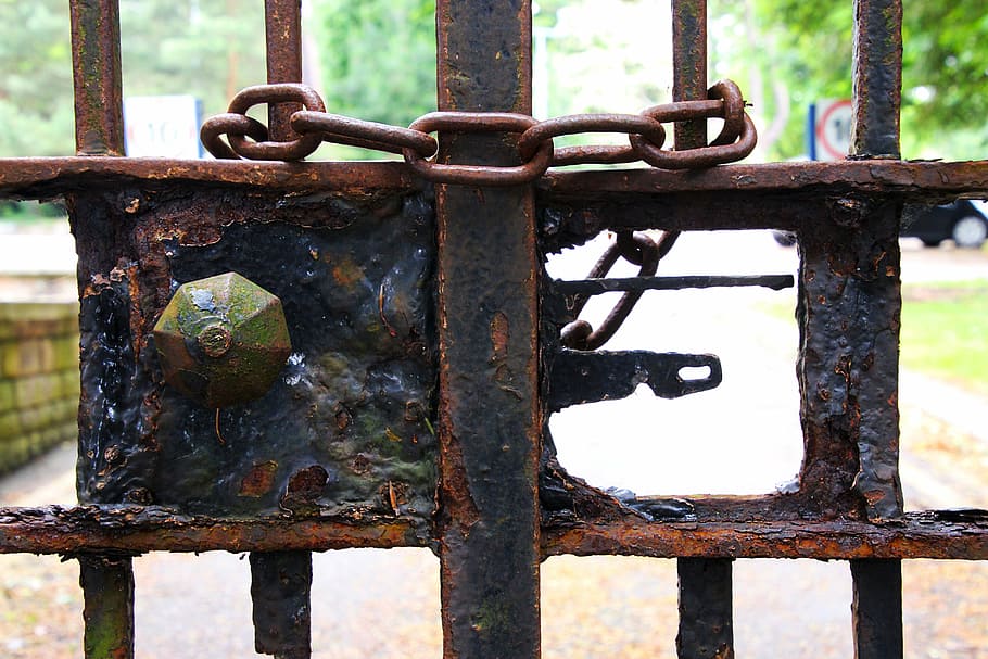 locked, gates, security, metal, old, entrance, door, protection, HD wallpaper