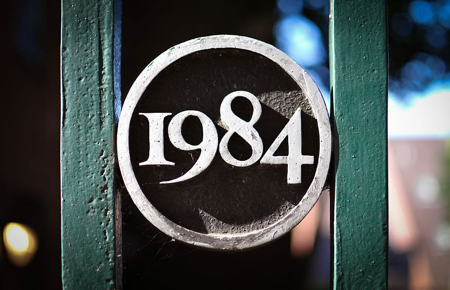 1984 steel decor, 1984 signage, number, type, typeface, font, HD wallpaper
