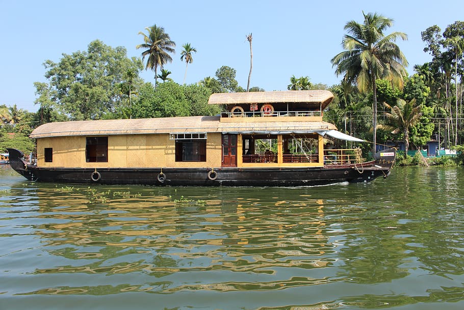 houseboat, kerala, boat house, tourism, backwater, river, traditional, HD wallpaper