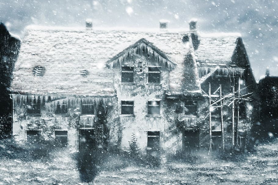 winter, house, abandoned, ruin, snow, art, design, ice, cold, HD wallpaper