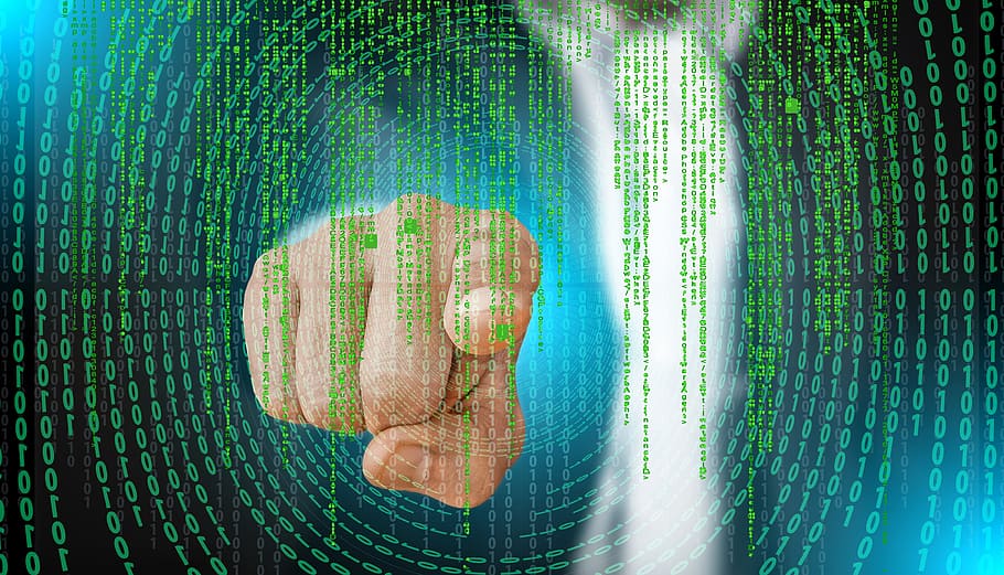 computer codes and pointing human hand digital wallpaper, matrix