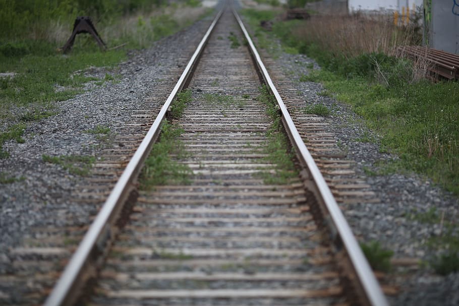 railway, evening, train, transportation, railroad, urban, departure HD wallpaper