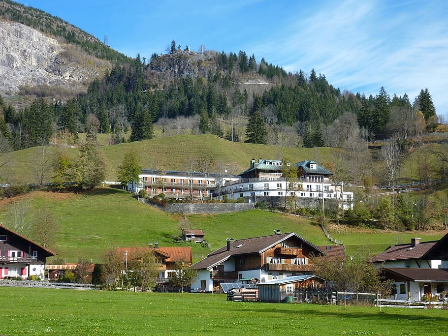 Landscape, Germany, Clouds, sky, mountains, hills, valley, buildings HD wallpaper