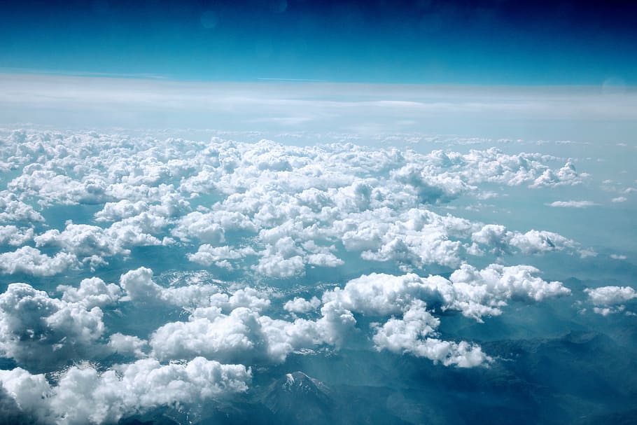 aerial photography of white clouds, mountains, sky, overview HD wallpaper