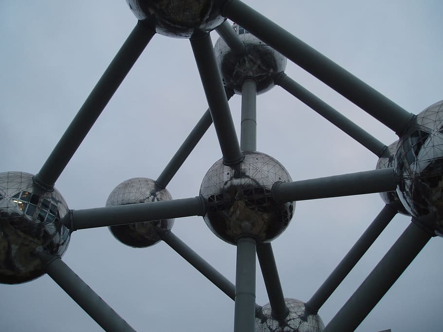 brussels, the atomium, cell, architecture, metal, sky, no people HD wallpaper