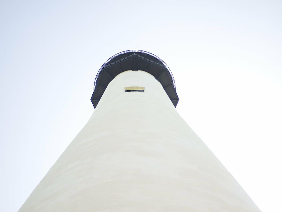 low angle view of white tower, lighthouse, navigation, building HD wallpaper
