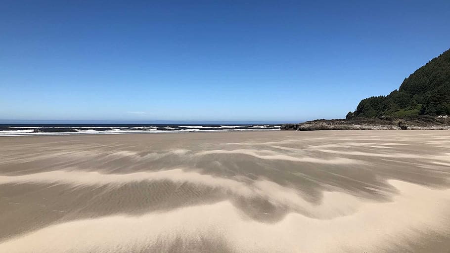 sand, ocean, wind, rocks, sky, oregon coast, sea, water, land HD wallpaper