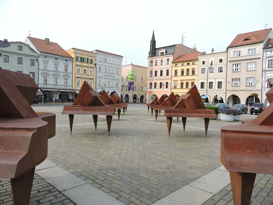 square, czech budejovice, art, building, city ​​center
