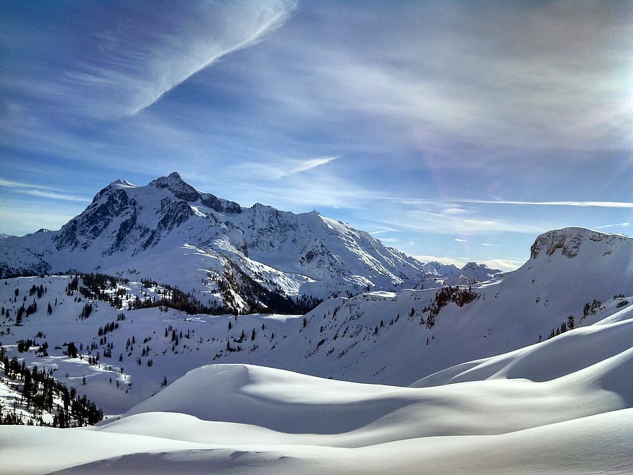 mount shuksan, snow, ski, nature, winter, washington, cold temperature, HD wallpaper