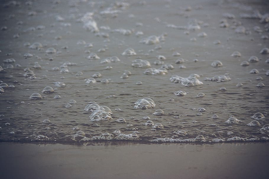 waves, bubbles, sea, water, motion, beach, land, tranquility HD wallpaper