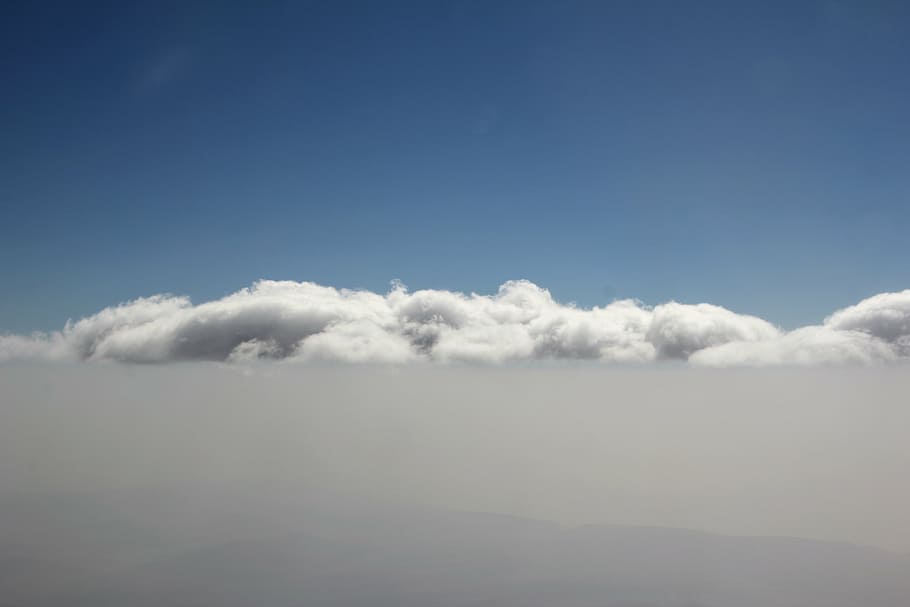 clouds, mountains, sky, white, overview, fleecy, in the sky HD wallpaper