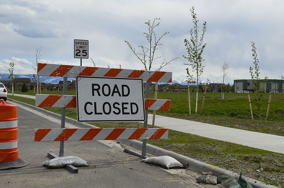 road closed, sidewalk closed, construction, urban, traffic, HD wallpaper