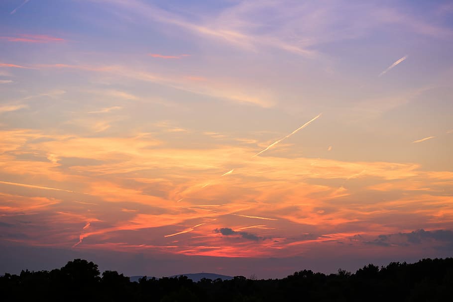 Another Wonderful Sunset Sky, chemtrails, clouds, colorful, colors, HD wallpaper