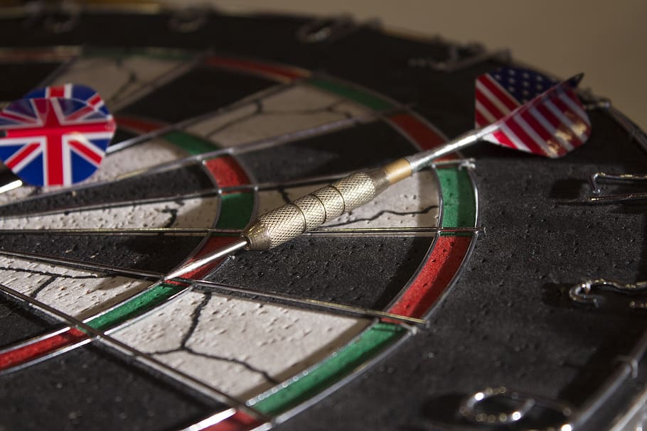 dart board, close-up, arrows, flags, american, british, no people, HD wallpaper
