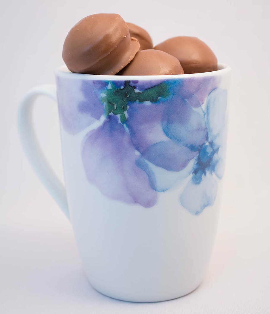 mug, bonbons, chocolates, cup, food and drink, indoors, healthy eating HD wallpaper