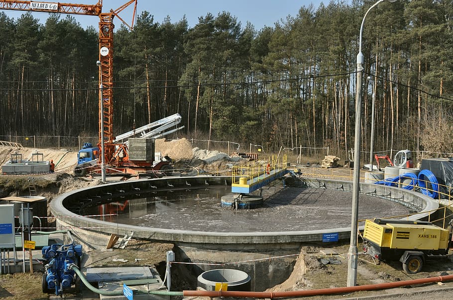 black steel factory built in middle of forest, building, refinery HD wallpaper