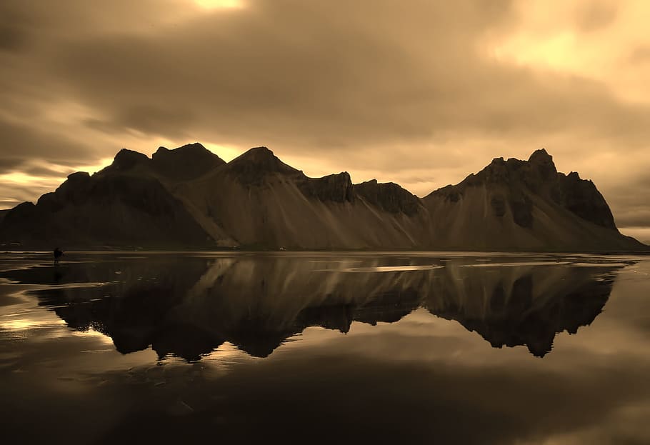 brown mountains at daytime, iceland, sunset, dusk, reflections HD wallpaper