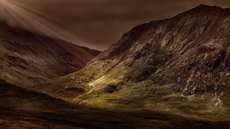 brown and green rock formation during night time, mountains HD wallpaper