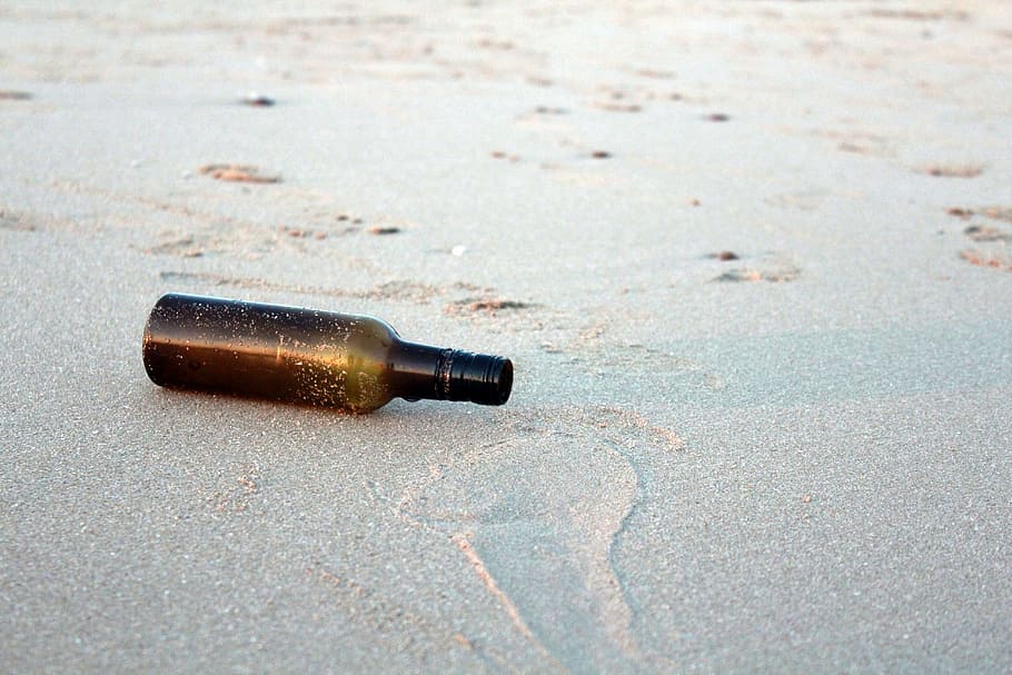 bottle, sand, beach, shore, sandy, glass, message, coast, tropical HD wallpaper
