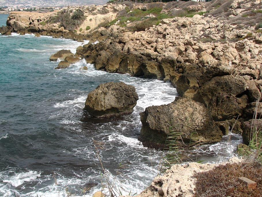 Cyprus, Water, Rocks, Waves, the waves, the coast, holidays HD wallpaper