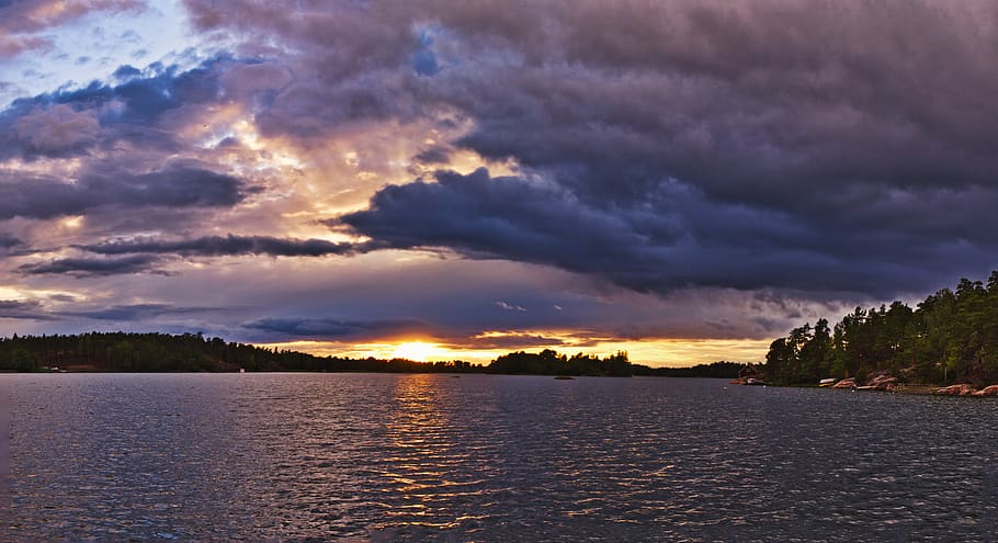 landscape, sunset, sea, clouds, panorama, cloud - sky, water HD wallpaper